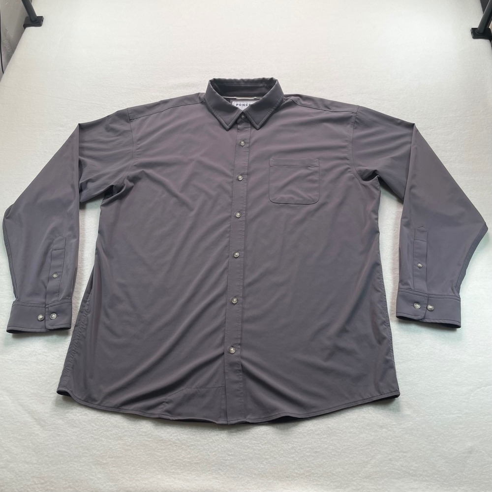 Poncho Outdoors Shirt Mens Large Gray Long Sleeve Performance Button Up Stretch